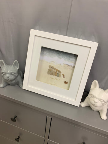 Family of 6 and 1 dog Pebble Picture on the beach