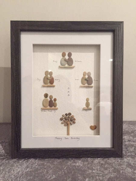Family Tree pebble picture in a large stand up frame