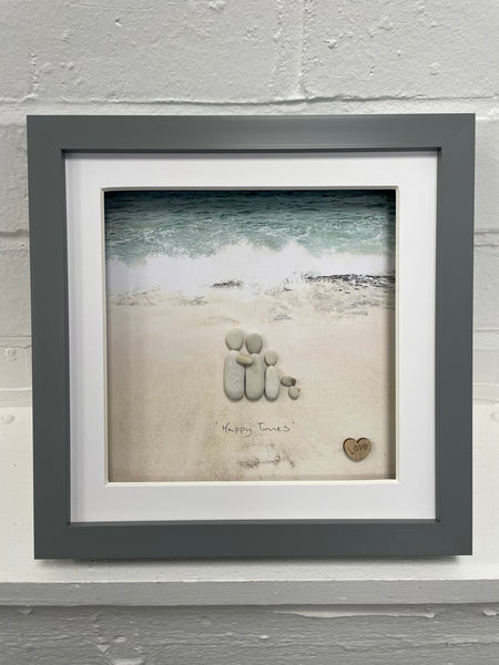 Family of 3 Pebble Picture and 1 dog on the beach