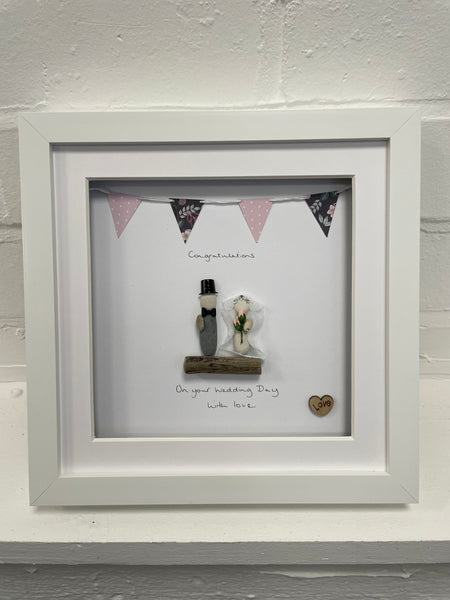 Wedding Day Pebble Picture With Children White background