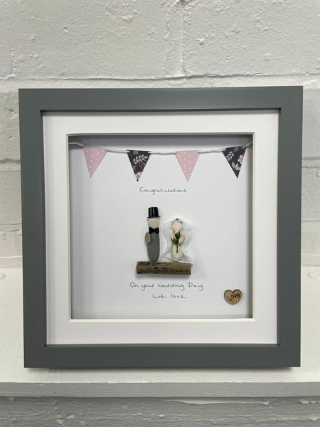 Wedding Day Pebble Picture With Children White background