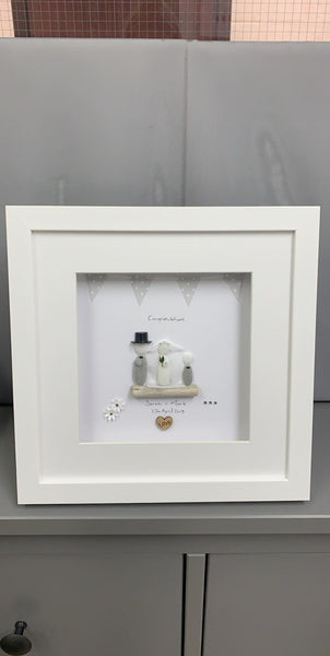 Wedding Day Pebble Picture With Children White background